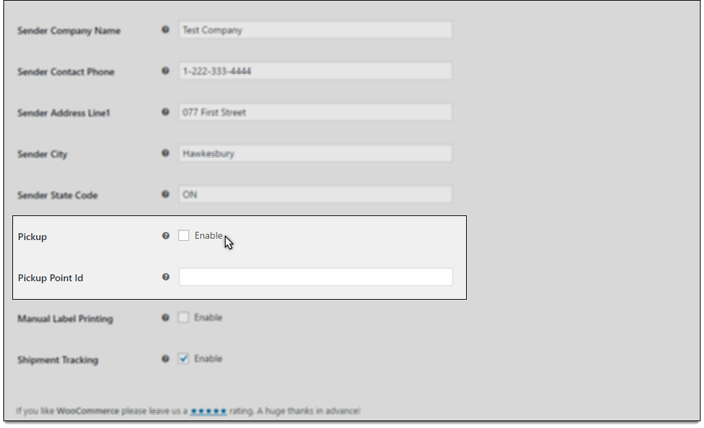 Pickup Point Id of your deposit location