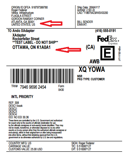 shipping label