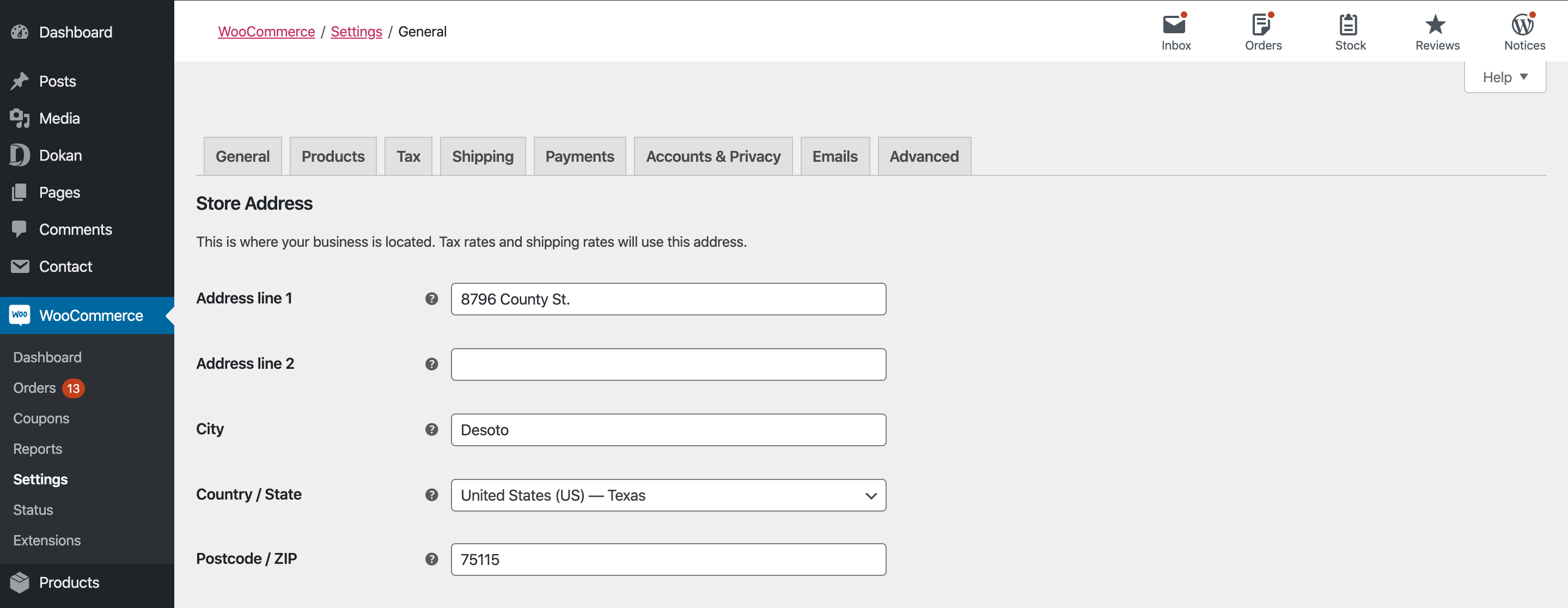 woocommerce store address