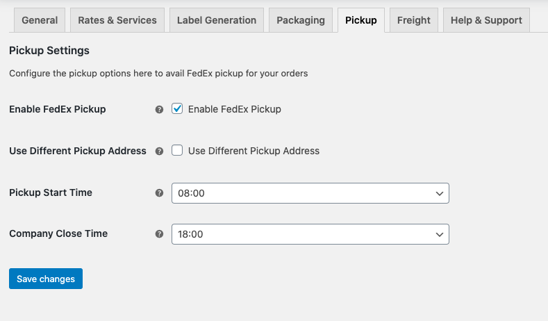 fedex pickup settings