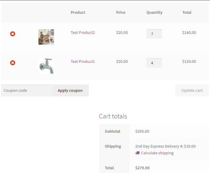 calculated shipping rates for woocommerce products