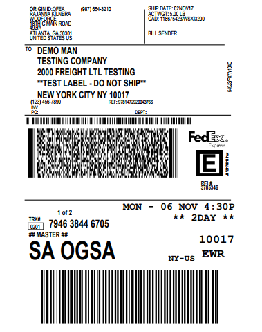 FedEx shipping label for the first shipment