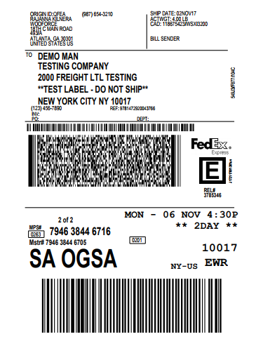 FedEx shipping label for the second shipment