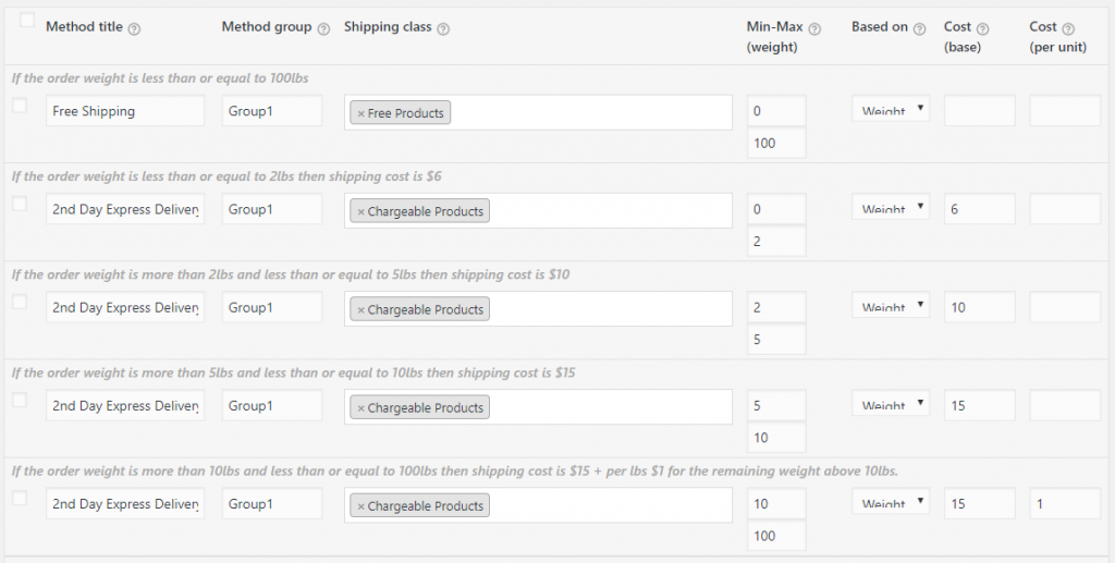 woocommerce table rate shipping rules