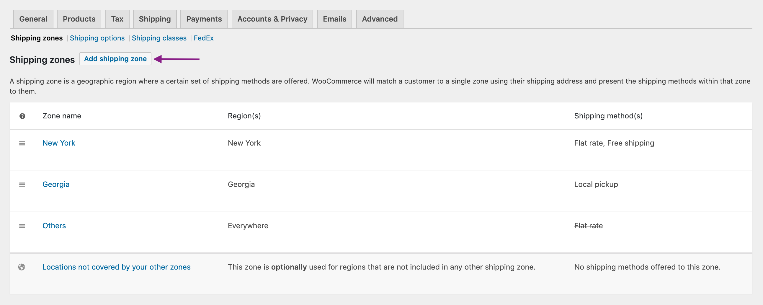 woocommerce shipping zones