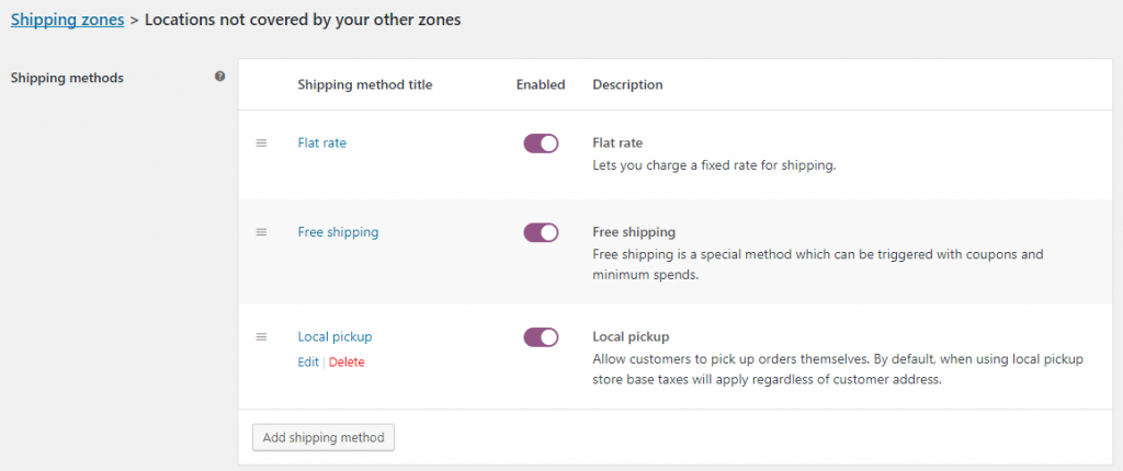 woocommerce shipping methods