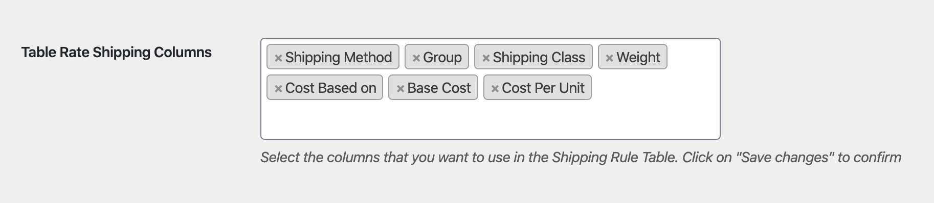 woocommerce table rate shipping columns