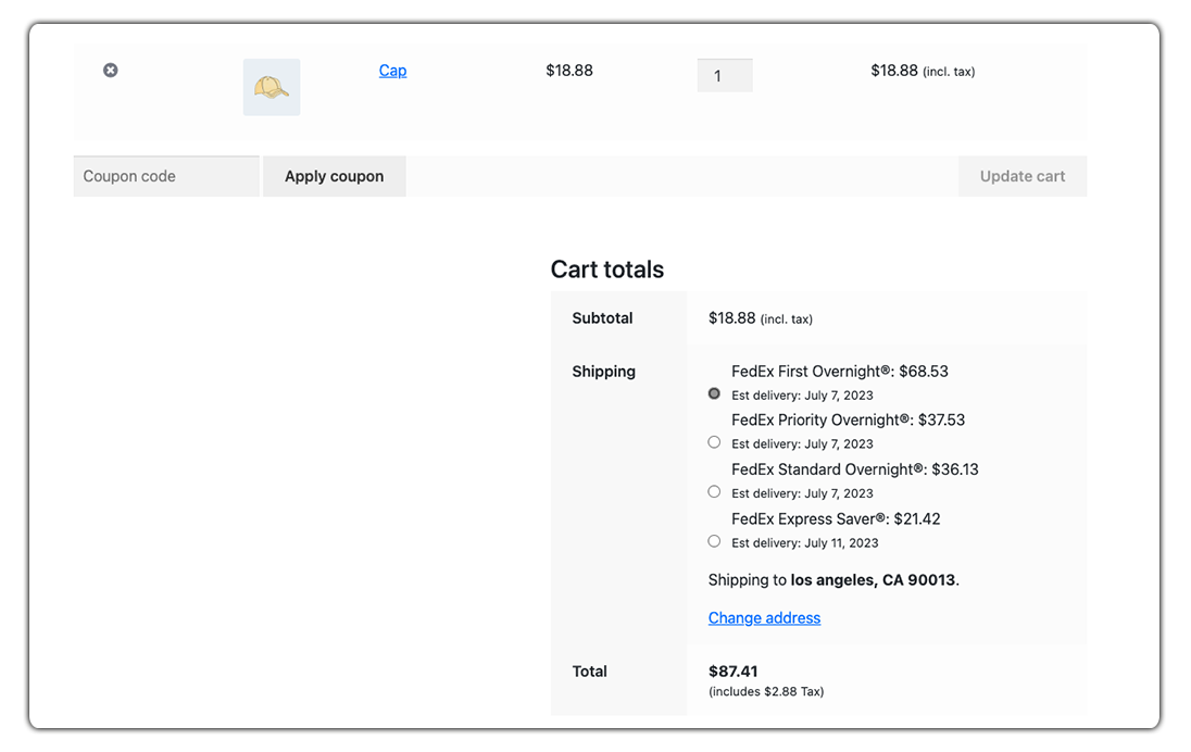 fedex shipping rates on the woocommerce cart page