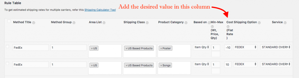 Cost Shipping Option.