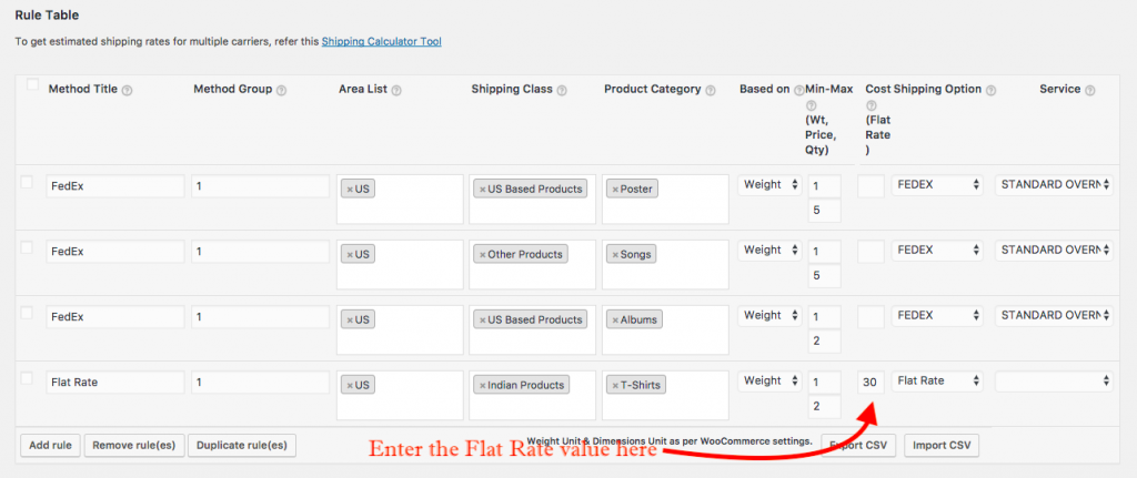 Cost Shipping Section