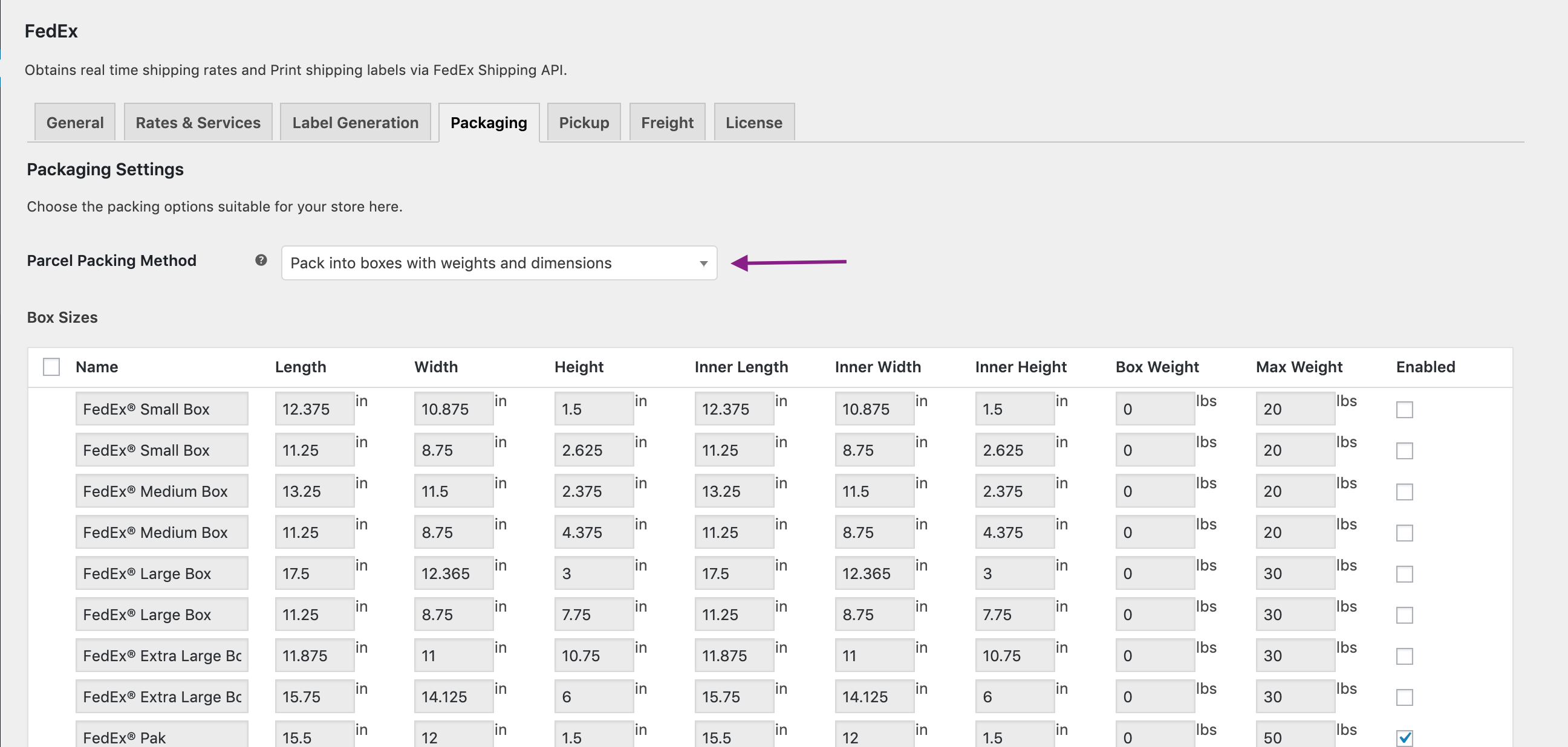 Volumetric weight