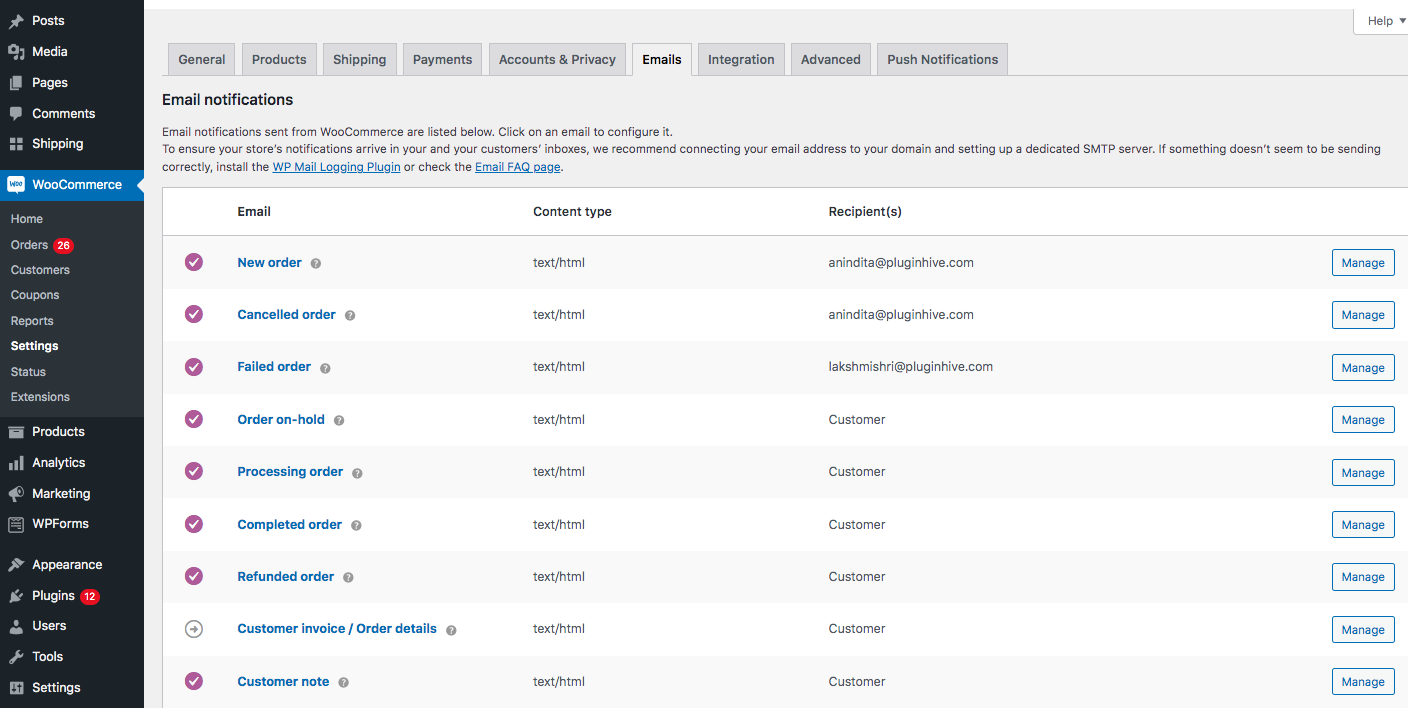 woocommerce emails