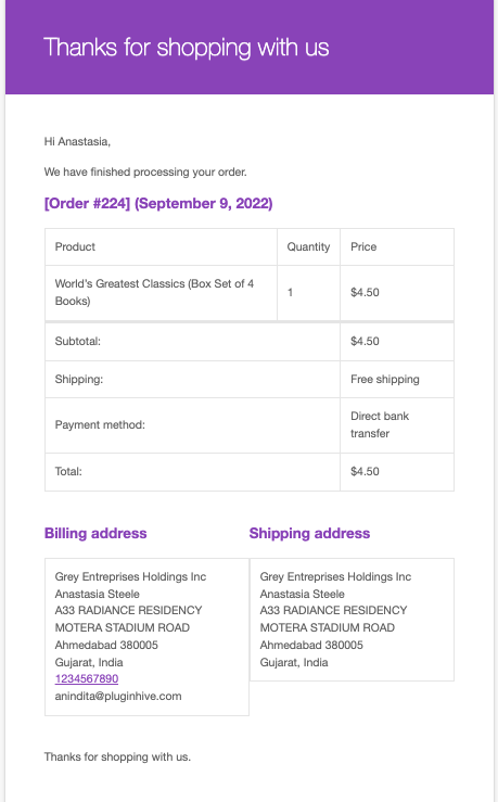 woocommerce order processing email