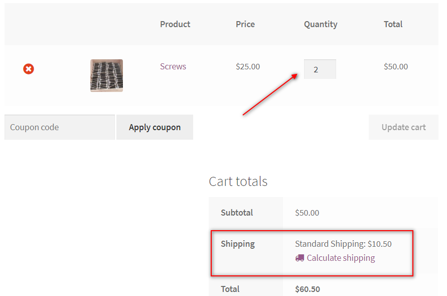 Shipping rates on the cart