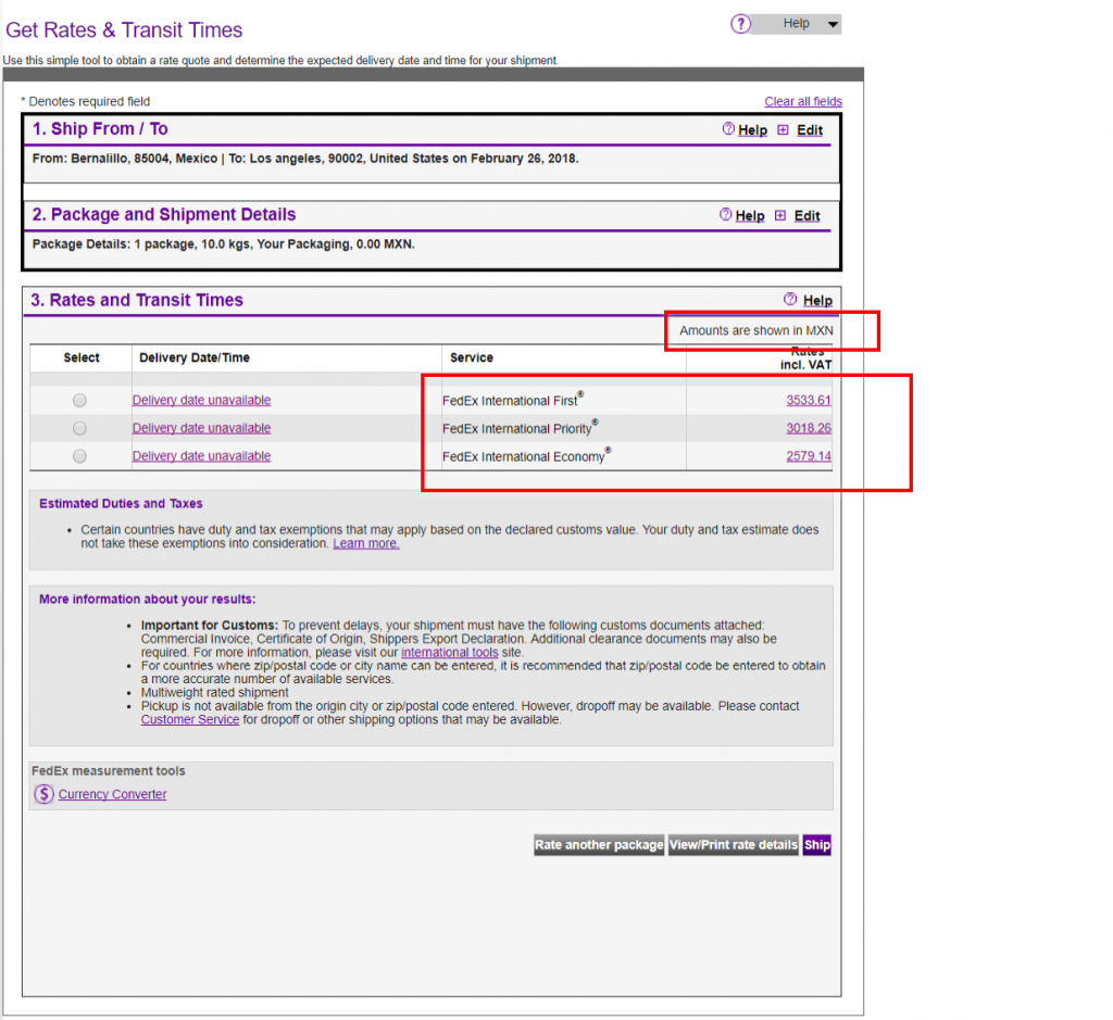 woocommerce fedex rates for mexico