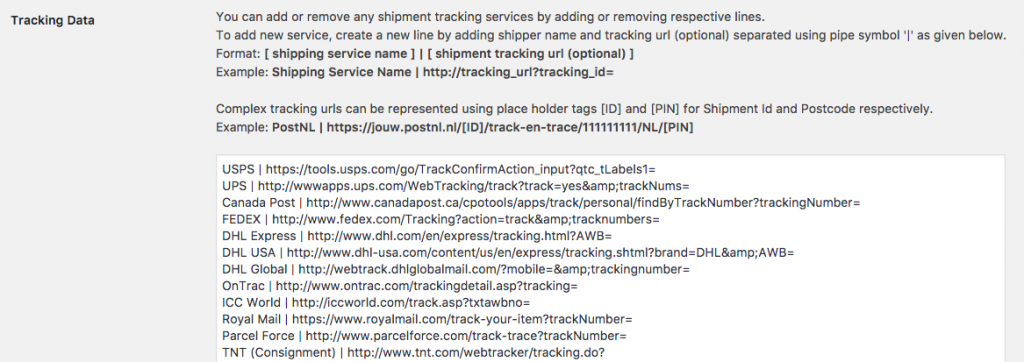Incorporate local shipping company tracking URLs