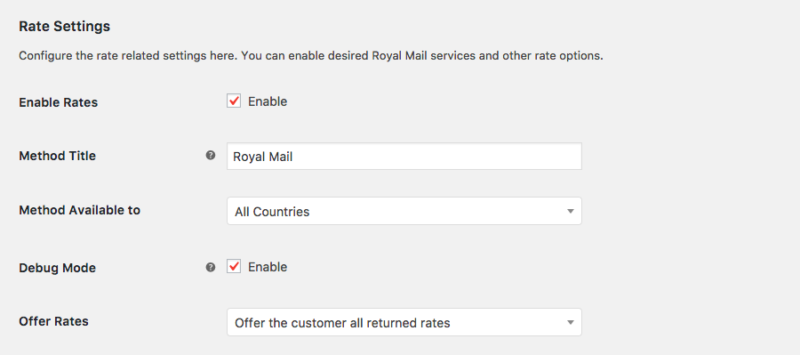 royal mail plugin settings