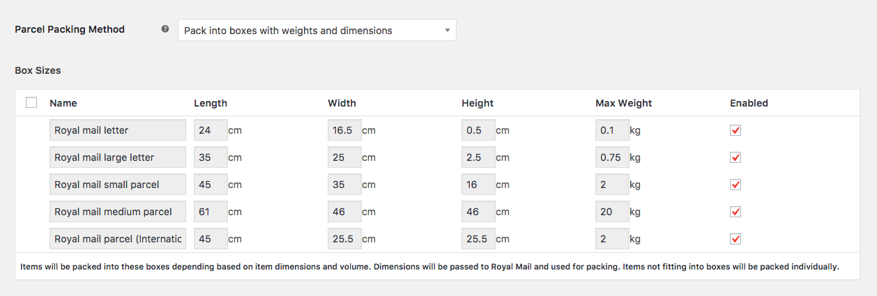 parcel pacing options