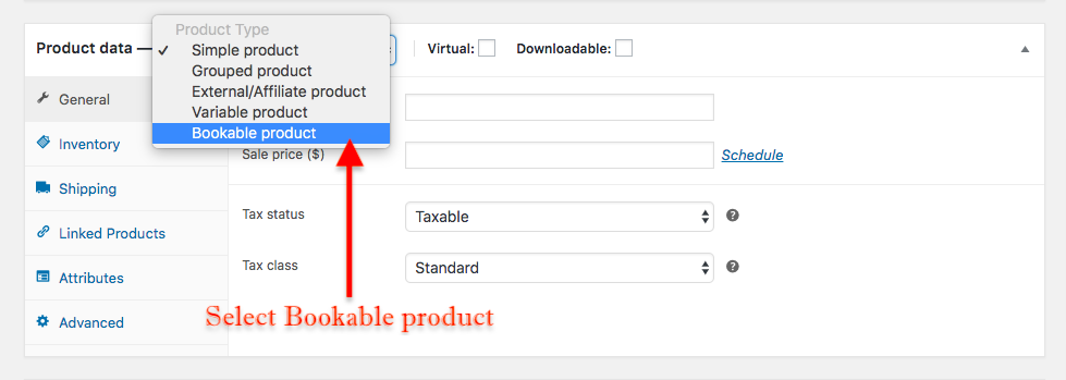 Select bookable product