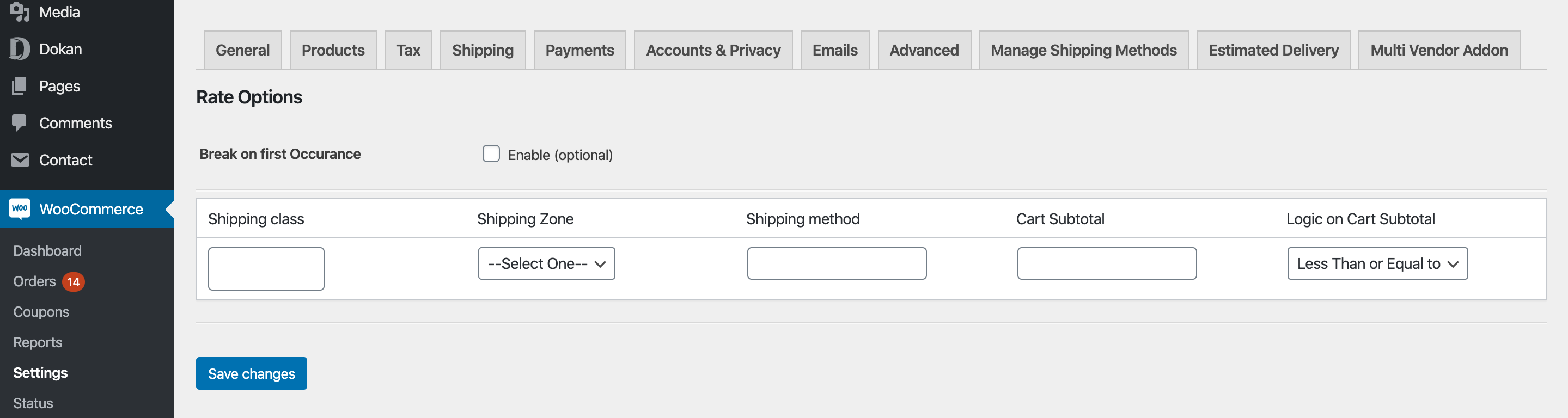 hide shipping methods based on shipping zones