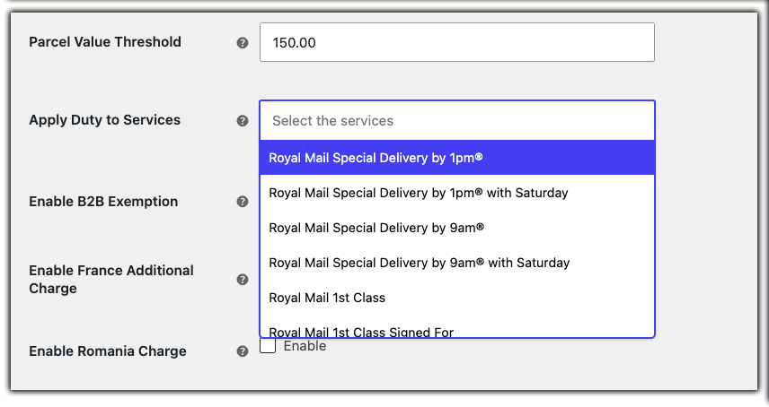 apply duty shipping services
