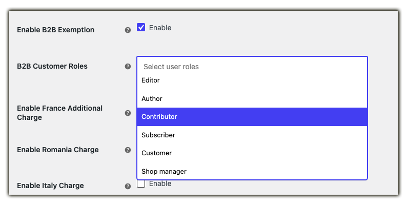 b2b exemption customer roles