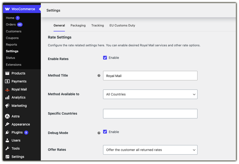 general rate settings configuration
