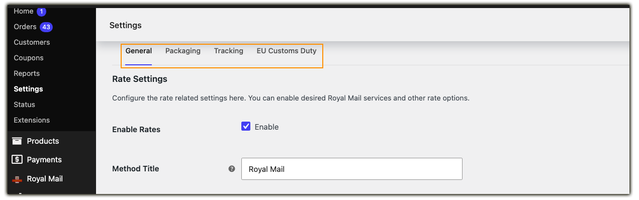 plugin settings tabs overview