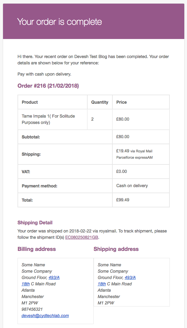 woocommerce royal mail order