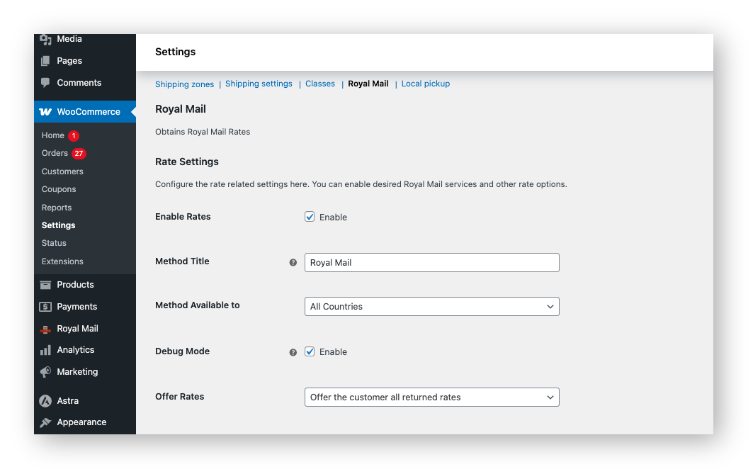 woocommerce royal mail shipping plugin rate settings