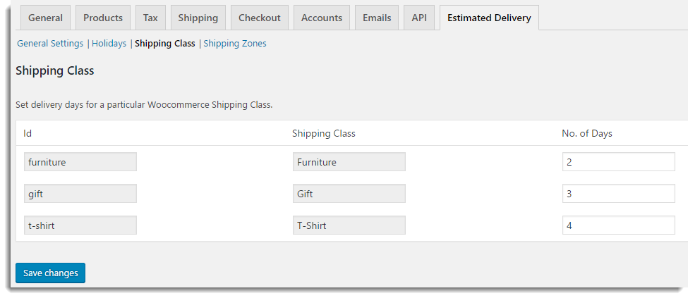 Delivery dates based on the shipping classes