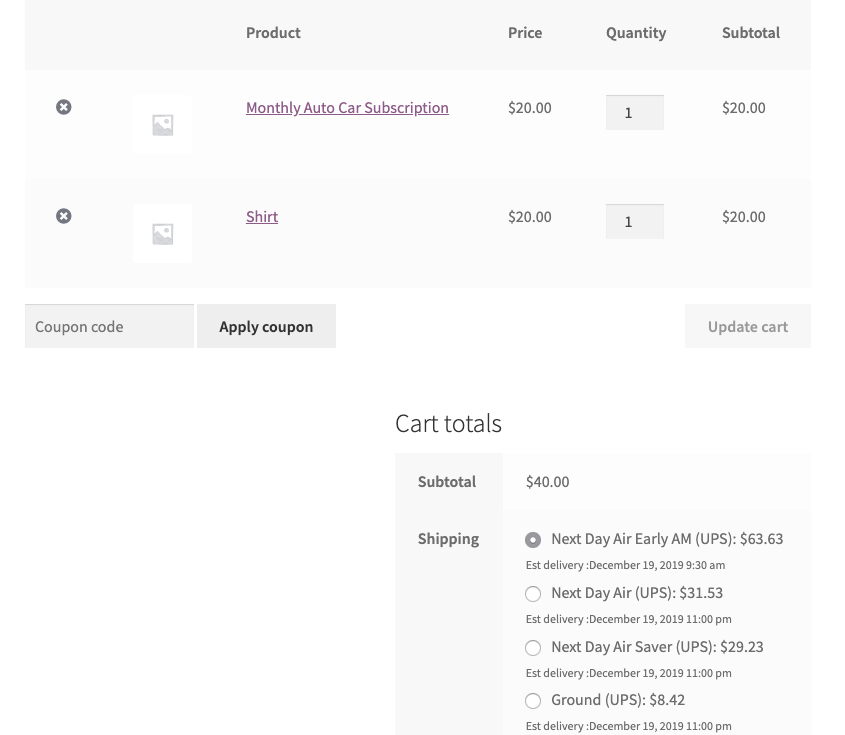 woocommerce cart page