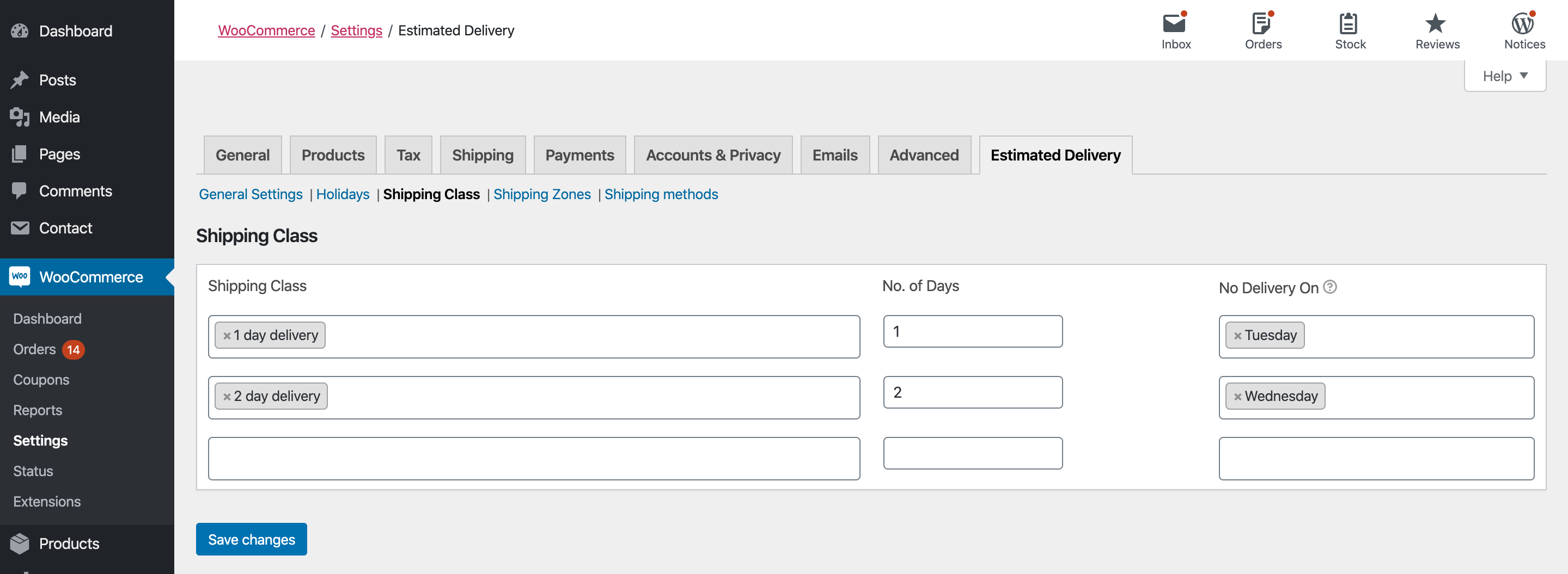 woocommerce shipping class estimated delivery date