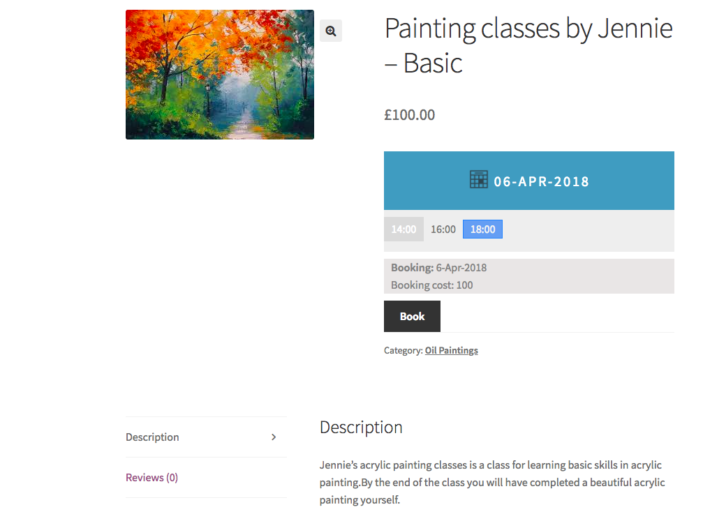 woocommerce product page with bookings