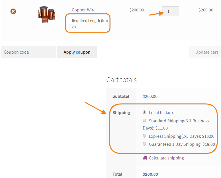 woocommerce cart page