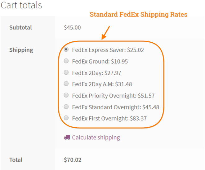 standard fedex shipping rates
