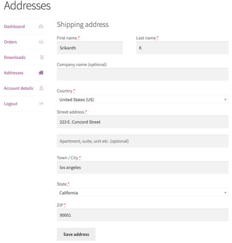 Vendor's Address configuration