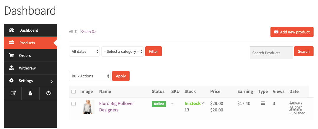 Dokan Vendors dashboard