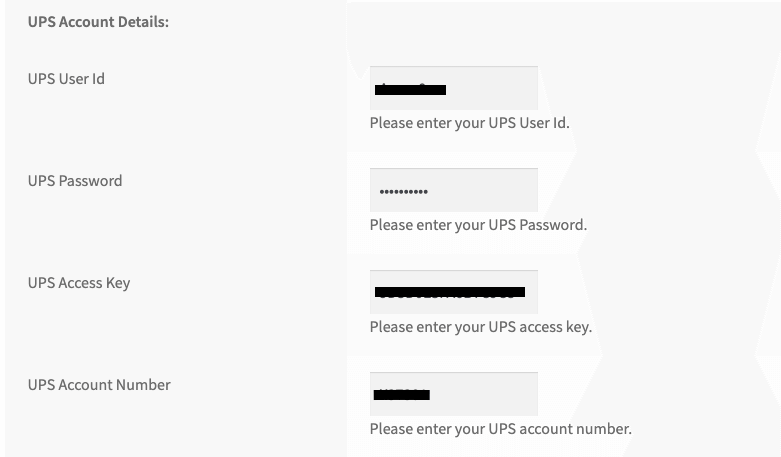 Vendor's UPS Account Details