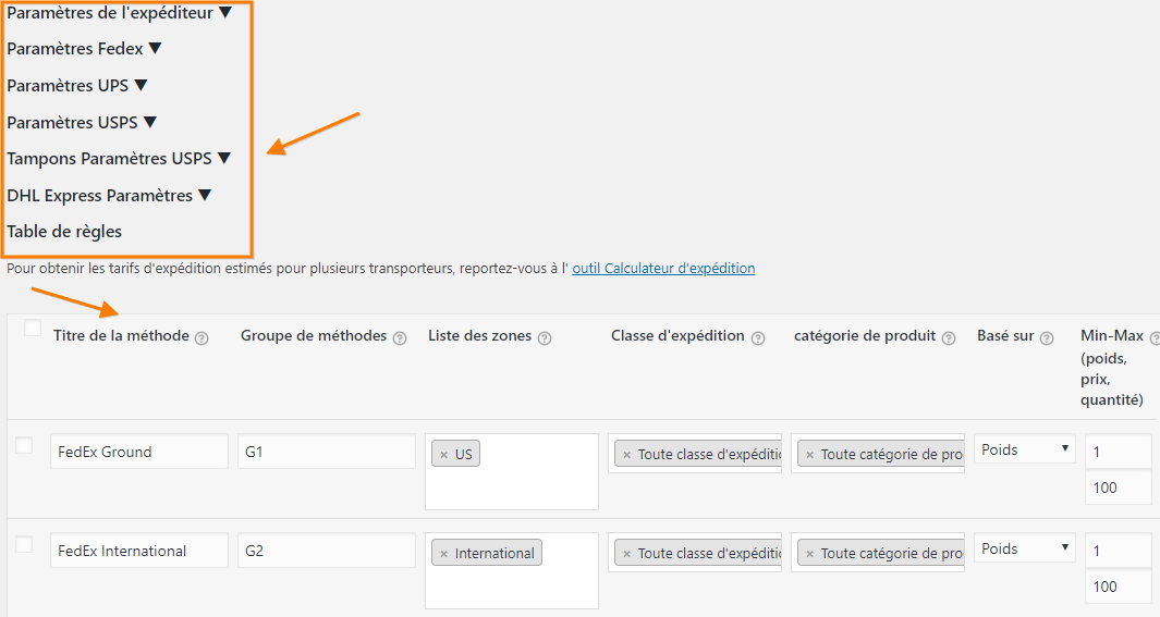 WooCommerce Multi-Carrier Shipping plugin settings page translated to French using WPML
