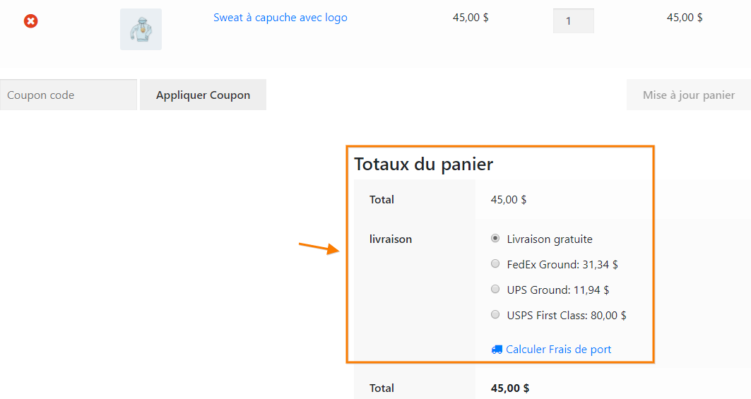 shipping rates in french