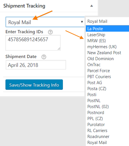 choice of shipping carriers