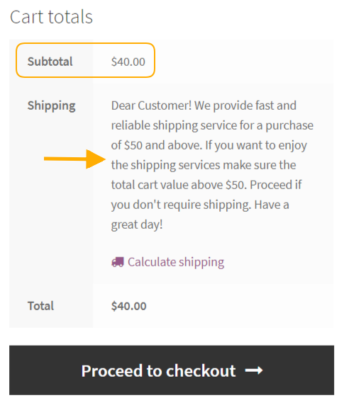 woocommerce message on cart page