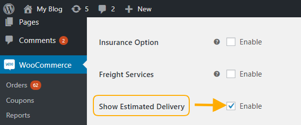 enable the show estimated delivery date option