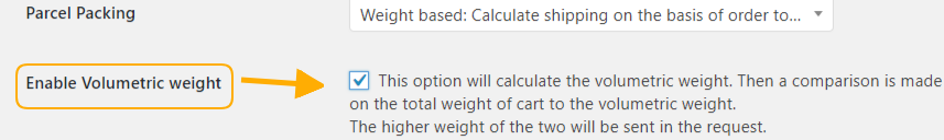 Enable volumetric weight calculation option