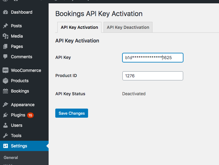 API license Key and the product ID and activate