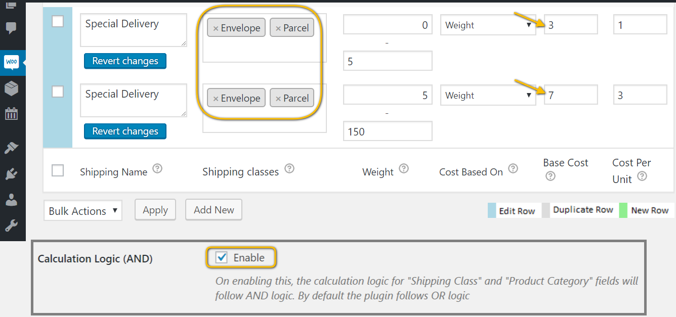 Clubbing different shipping classes together in a single rule