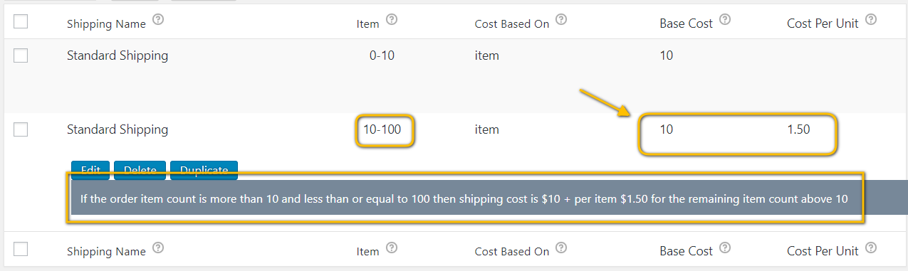 Shipping rates for any additional product added to the cart