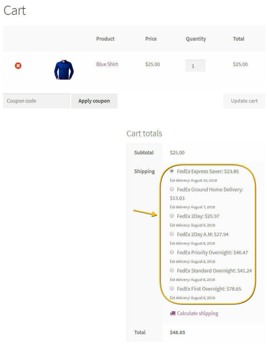 Automate Real-time FedEx shipping rates on the cart page