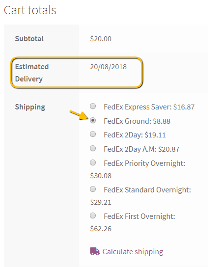 Delivery date for FedEx Ground on Monday